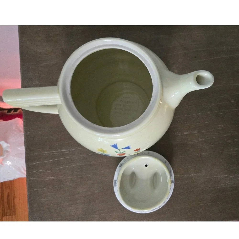 Vintage Enterprise Aluminum Co Drip-O-Lator Teapot Art Deco Floral ⁹Ceramic